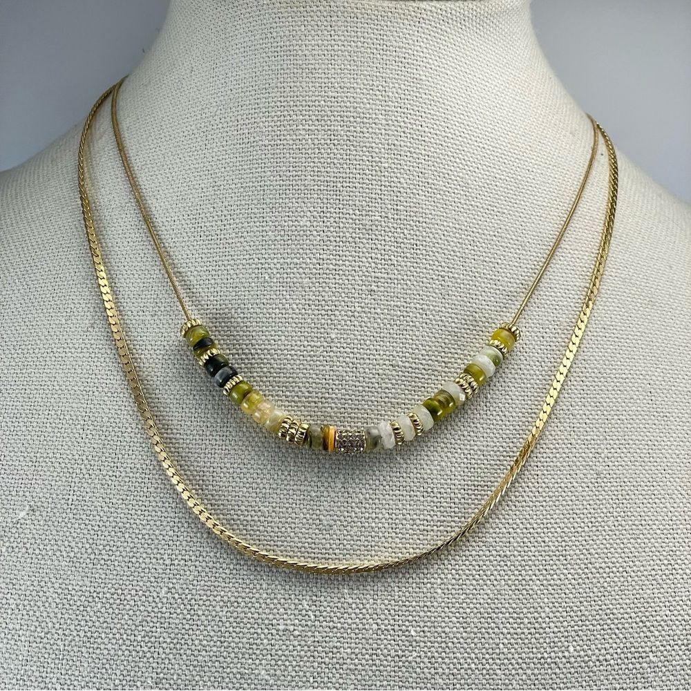 Cute Express Gold Tone 2 Layer Glass Gold Tone Beaded Trendy Necklace